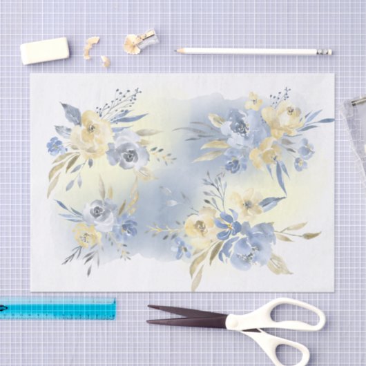 Blauwgele waterverf Bloemen Boeketten Tissuepapier (Craft)