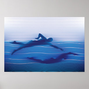 Blauwgelijnde swimmer Silhouettes Poster