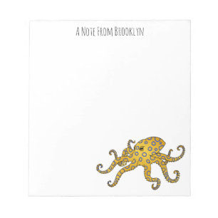 Blauwgeringde octopus cartoonillustratie  notitieblok