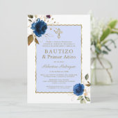 Blauwgoud Floral Spaans 1e verjaardag & Baptisme Kaart (Staand voorkant)