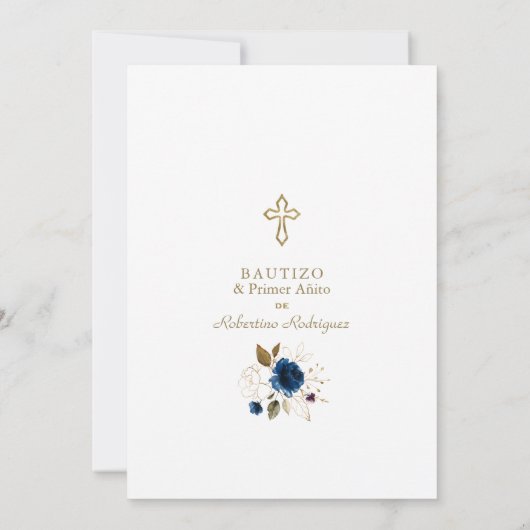 Blauwgoud Floral Spaans 1e verjaardag & Baptisme Kaart (Achterkant)