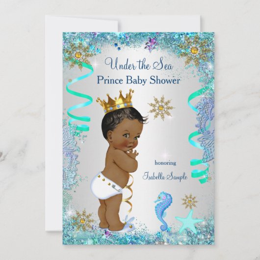 Blauwgoud onder het Zee Prince Baby shower Etnisch Kaart (Voorkant)