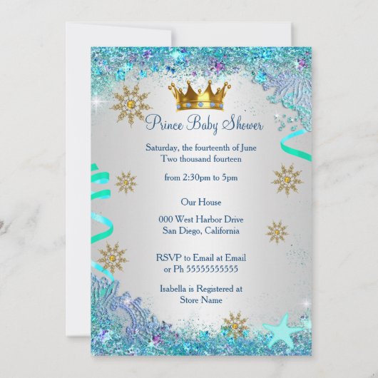 Blauwgoud onder het Zee Prince Baby shower Etnisch Kaart (Achterkant)