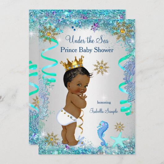 Blauwgoud onder het Zee Prince Baby shower Etnisch Kaart (Voorkant / Achterkant)