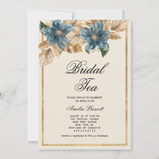 Blauwgouden bloemenbruids theekransje Vrijgezellen Kaart (Voorkant)