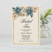Blauwgouden bloemenbruids theekransje Vrijgezellen Kaart (Staand voorkant)
