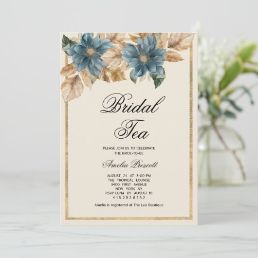 Blauwgouden bloemenbruids theekransje Vrijgezellen Kaart (Staand voorkant)