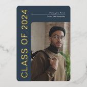 Blauwgouden folie, klasse 2024 afstuderen aankondi folie feestdagenkaart (Voorkant)