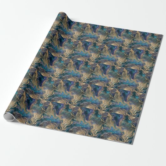 Blauwgouden marmering: abstracte achtergrond. cadeaupapier (Uitgerold)