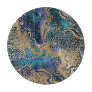 Blauwgouden marmering: abstracte achtergrond. snijplank