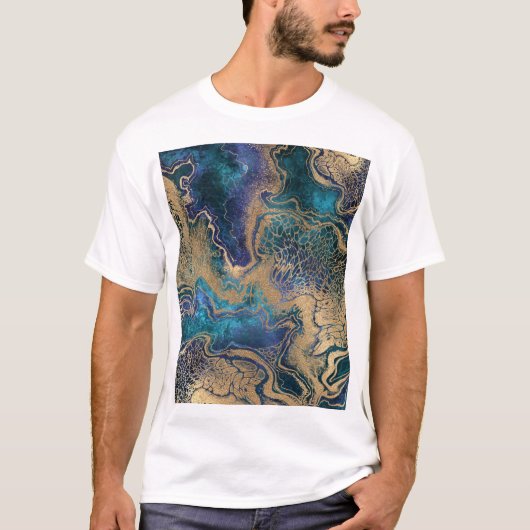 Blauwgouden marmering: abstracte achtergrond. t-shirt (Voorkant)