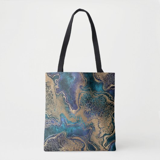 Blauwgouden marmering: abstracte achtergrond. tote bag (Voorkant)