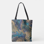 Blauwgouden marmering: abstracte achtergrond. tote bag (Achterkant)