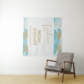 BlauwGouden Meer Waterverf Bruidsdouche Welkom Wandkleed (In Situ (horizontaal))