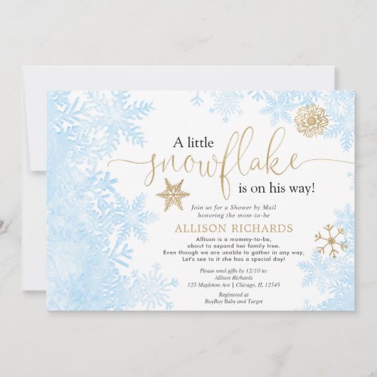 Blauwgouden sneeuwvlok Douche door Mail boy baby s Kaart (Voorkant)