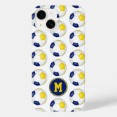 Blauwgouden voetballen patroon monogram Case-Mate iPhone case (Achterkant)