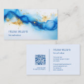 Blauwgouden Waterverf | QR-code-Visitekaartje Visitekaartje (Voorkant / Achterkant)