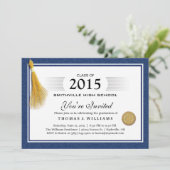 Blauwgrensdiplomaat met Tassel Afstuderen Invite Kaart (Staand voorkant)