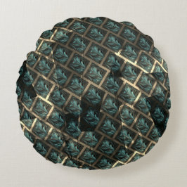 Blauwgrijs baksteeneffect, onder donkere vlekken i rond kussen