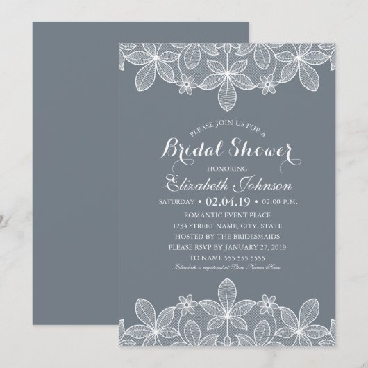 Blauwgrijs Elegant Lace Vrijgezellenfeest Kaart (Voorkant / Achterkant)