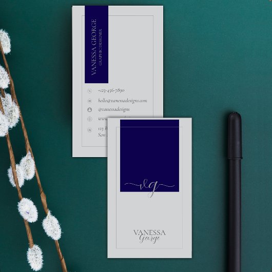 Blauwgrijs Elegant Schattige Modern Monogram Custo Visitekaartje