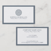 Blauwgrijs en witte meetcirkel Mandala Visitekaartje (Voorkant / Achterkant)
