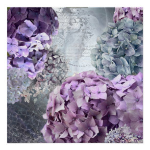 Blauwgrijs  floreel Hydrangea Bloedpatroon Poster