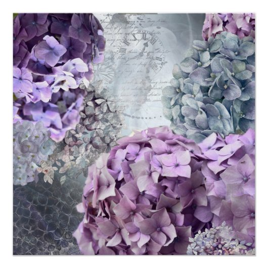 Blauwgrijs  floreel Hydrangea Bloedpatroon Poster (Voorkant)