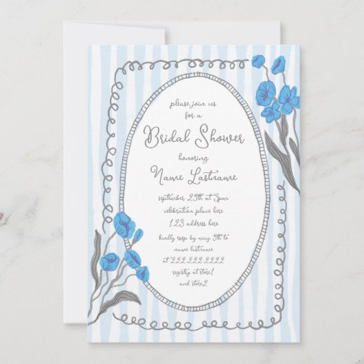 Blauwgrijs grillig handgeschilderd Vrijgezellenfee Kaart (Voorkant)