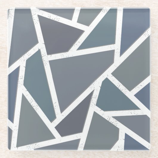 Blauwgrijs mozaïekpatroon glazen onderzetter (Voorkant)