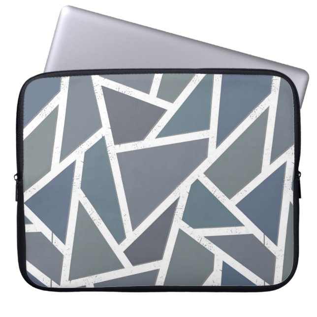 Blauwgrijs mozaïekpatroon laptop sleeve (Voorkant)