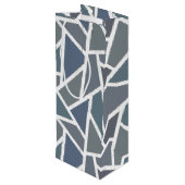 Blauwgrijs mozaïekpatroon wijn cadeautas (Achterkant Gekanteld)