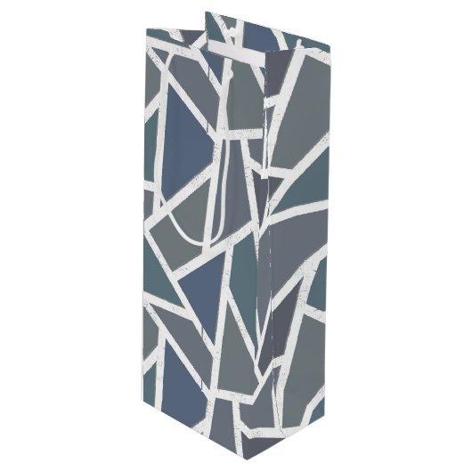 Blauwgrijs mozaïekpatroon wijn cadeautas (Voorkant Gekanteld)