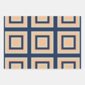 Blauwgrijs Oranje geometrisch vierkantspatroon Inpakpapier Vel (Voorkant 3)