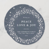 Blauwgrijs Ronde Mousserende Lichten Vredesliefde  Feestdagenkaart (Voorkant / Achterkant)