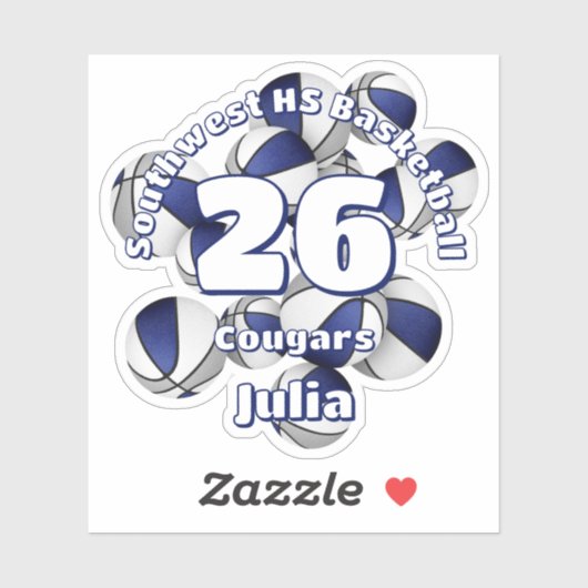 Blauwgrijs Team Kleuren Basketballen kinder naam Sticker (Vel)