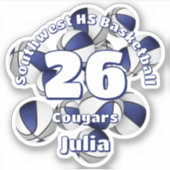 Blauwgrijs Team Kleuren Basketballen kinder naam Sticker (Voorkant)