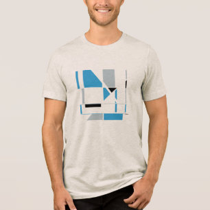 Blauwgrijs Zwart Hedendaags Geometrisch Abstract Tri-Blend Shirt
