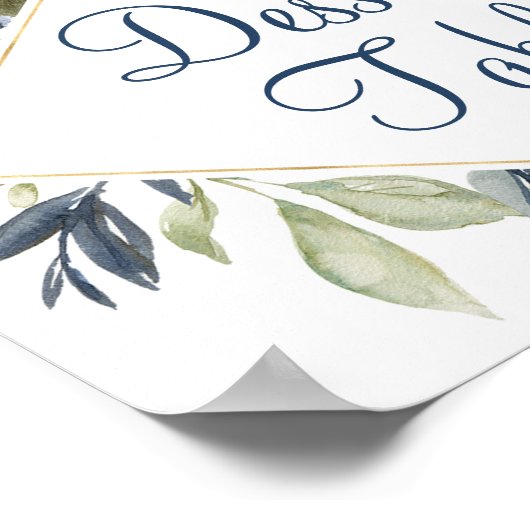 Blauwgrijsgoudbladdesserttafelteken Poster (Hoek)