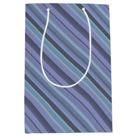 Blauwgrijze diagonaalstrepen medium cadeauzakje (Voorkant)