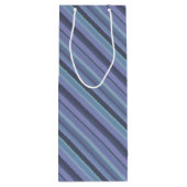 Blauwgrijze diagonaalstrepen wijn cadeautas (Achterkant)