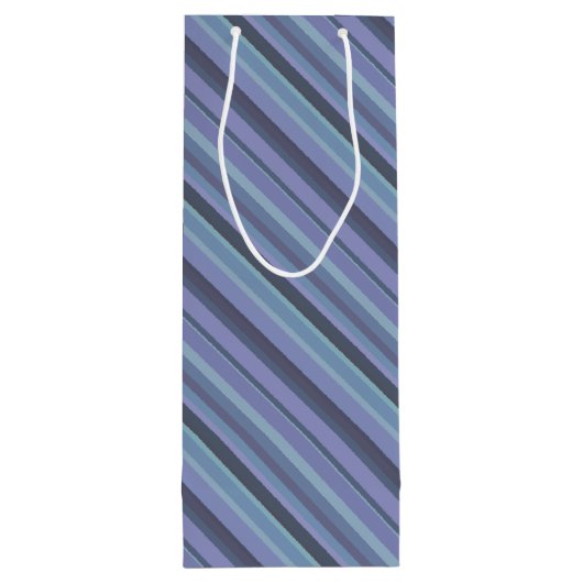 Blauwgrijze diagonaalstrepen wijn cadeautas (Achterkant)