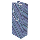 Blauwgrijze diagonaalstrepen wijn cadeautas (Voorkant Gekanteld)