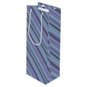 Blauwgrijze diagonaalstrepen wijn cadeautas