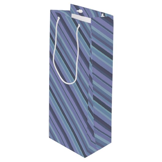 Blauwgrijze diagonaalstrepen wijn cadeautas (Voorkant Gekanteld)