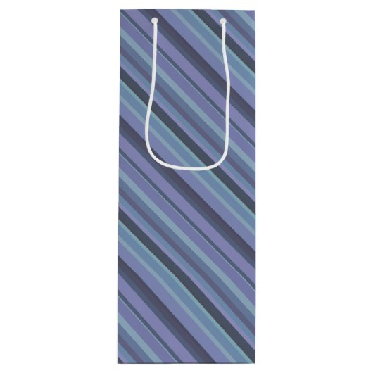 Blauwgrijze diagonaalstrepen wijn cadeautas (Voorkant)