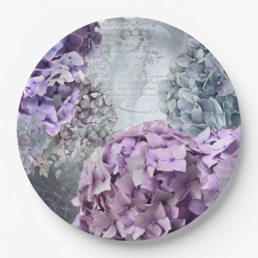 Blauwgrijze florale hydrangea Bloedpatroon Papieren Bordje (Voorkant)