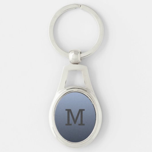 Blauwgrijze gradiënt aangepaste monogram sleutelke sleutelhanger (Voorkant)