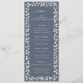 Blauwgrijze Hand Gedrukt Holly+Bessen Kerstmis Menu (Voorkant)