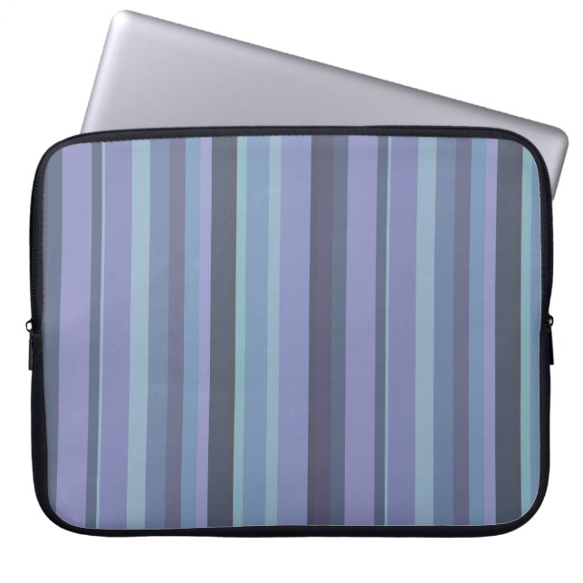 Blauwgrijze horizontale strepen laptop sleeve (Voorkant)